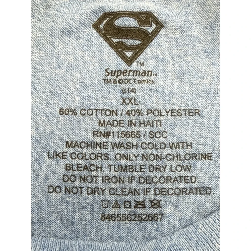 DC Comics Superman Shield Logo Graphic Tee XXL Heather Blue Cotton Short